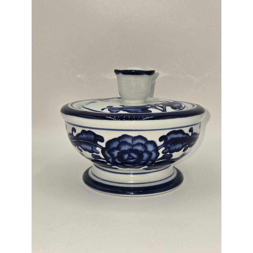 Bombay Company Vintage White & Blue Covered Sugar‎ Bowl